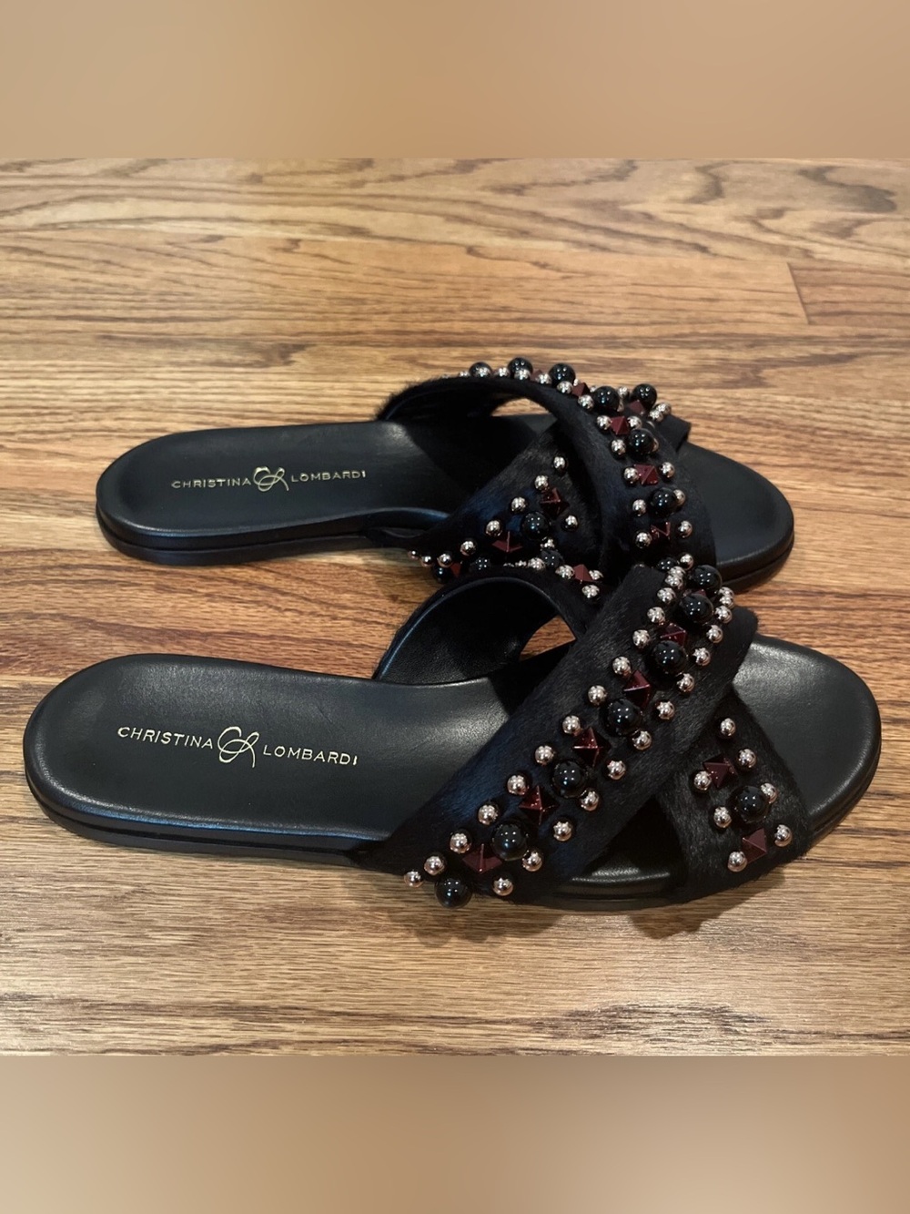 CHRISTINA LOMBARDI ARIA BEADED SLIDES MULES SANDALS MADE IN ITALY
SZ 38 1/2 7.5